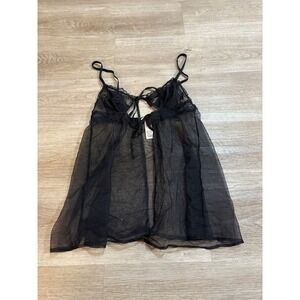 Victoria's Secret Black‎ Lace Trim Sheer Babydoll Chemise Lingerie M